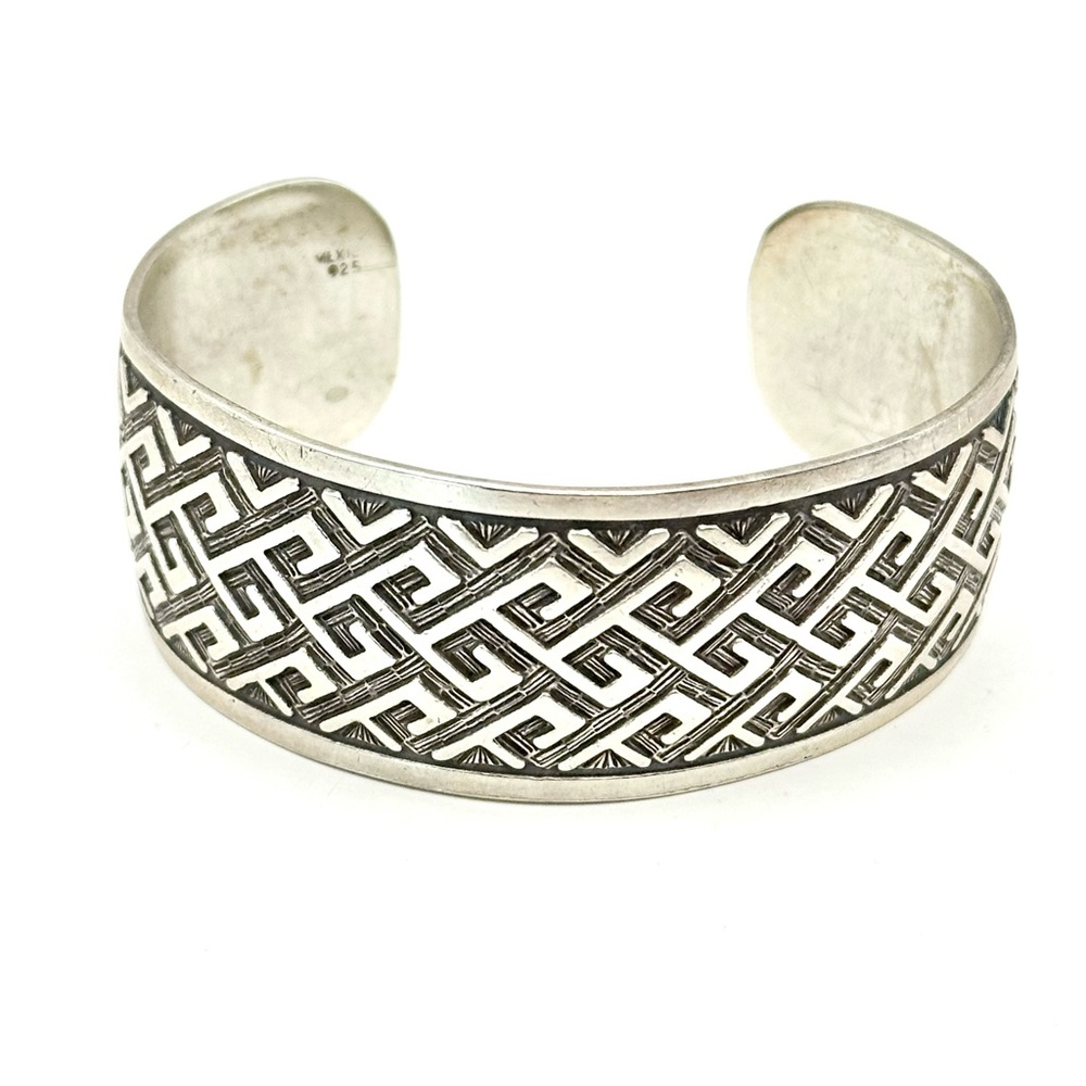 Silpada Retired B1165 Sterling Silver Oxidized Cuff Bracelet Aztec Design